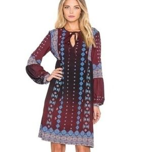 Boho Ombre Maroon/Blue Long Sleeve Dress Size XS
